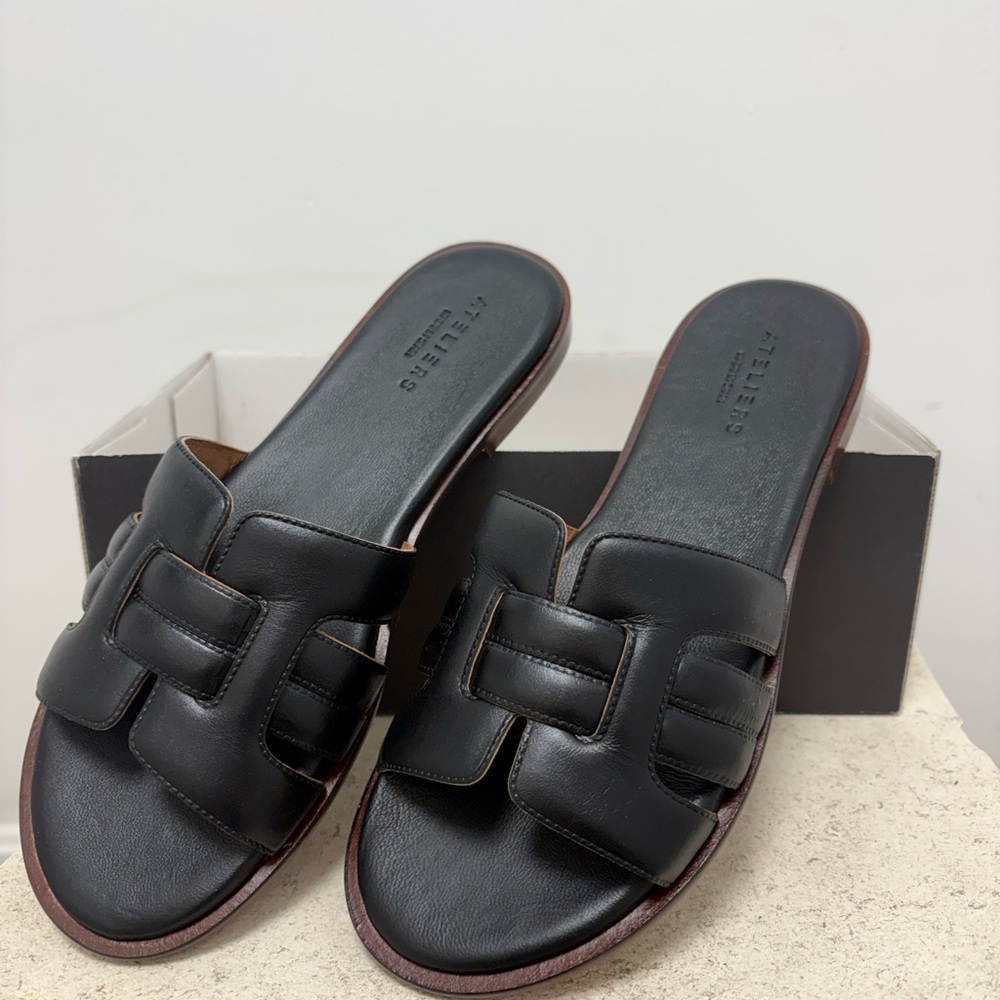 Elegant Black Leather Slide Sandals
